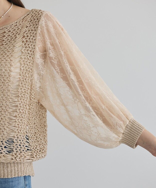 YECCA VECCA 【archive】テープヤーン袖レースプルオーバー Beige
