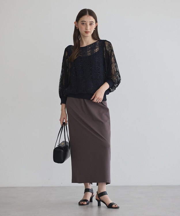 YECCA VECCA 【archive】テープヤーン袖レースプルオーバー Navy