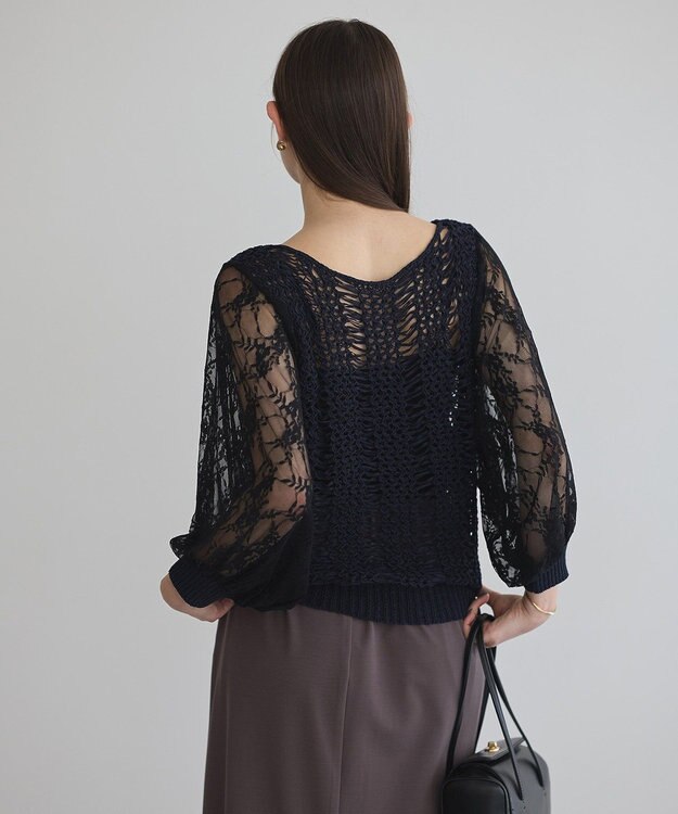 YECCA VECCA 【archive】テープヤーン袖レースプルオーバー Navy