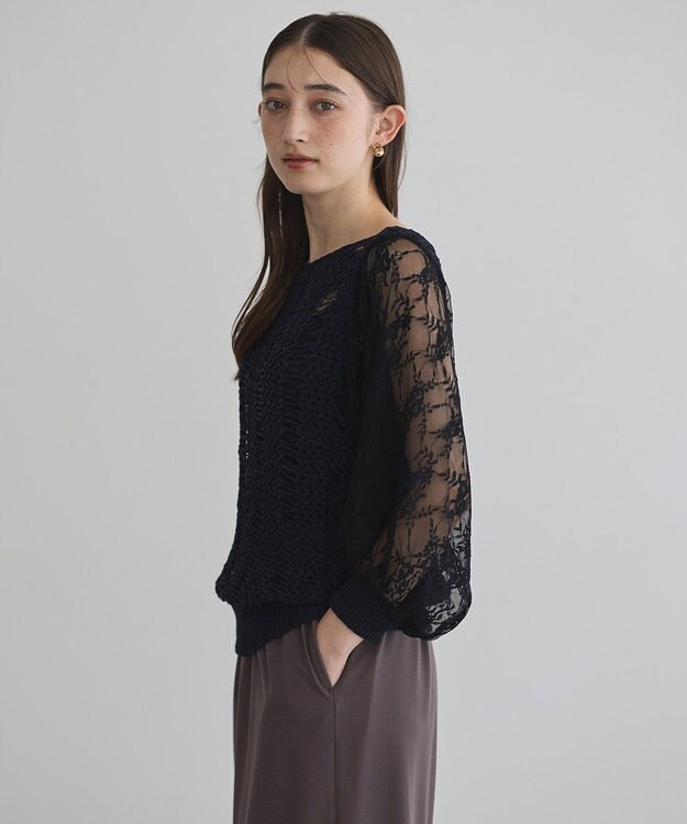 YECCA VECCA 【archive】テープヤーン袖レースプルオーバー Navy