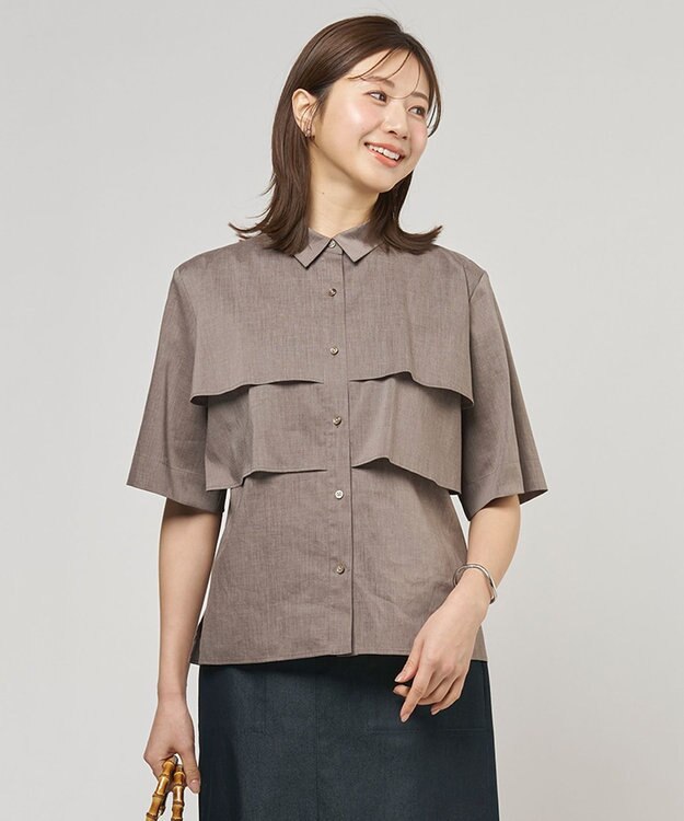 J.PRESS LADIES L 【WEB限定カラーあり・一枚で着映え】ラミーポプリン ティアード シャツ ブラウン系