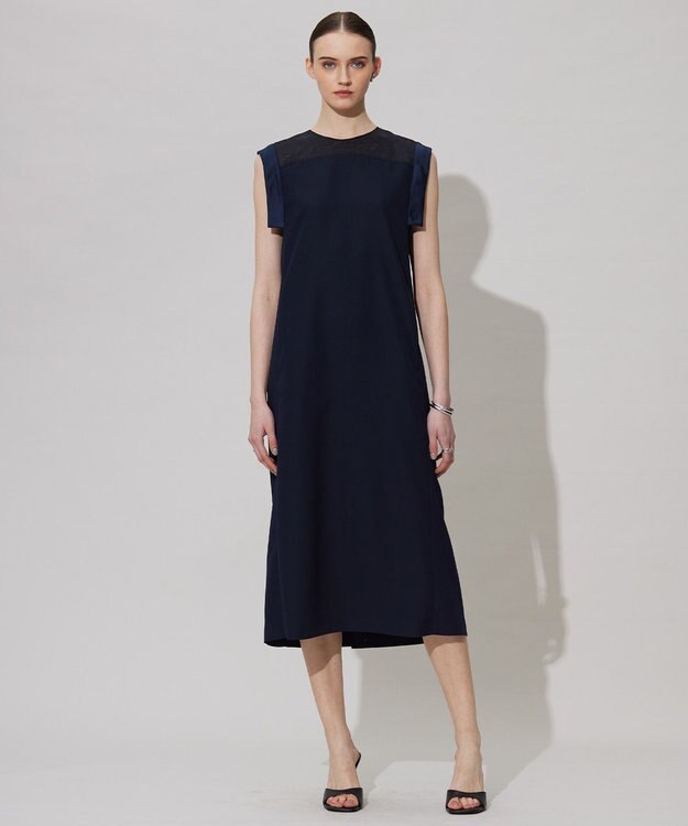 ICB L 【UVケア・接触冷感・速乾・洗える】 FluidBackSatin デザインワンピース ネイビー系