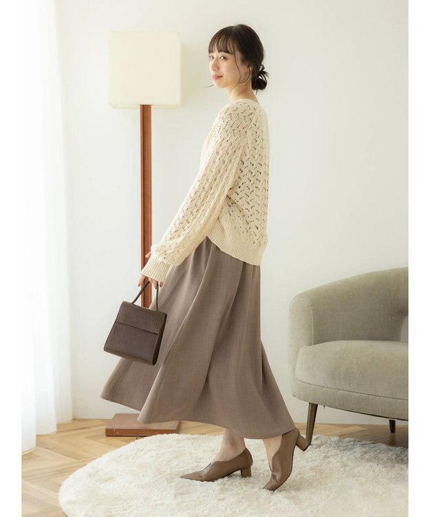 earth music&ecology スラブコットンレース編みカーディガン Ivory