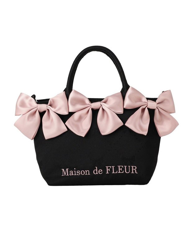 Maison de FLEUR リボンジャカード2Wayミニトートバッグ Black