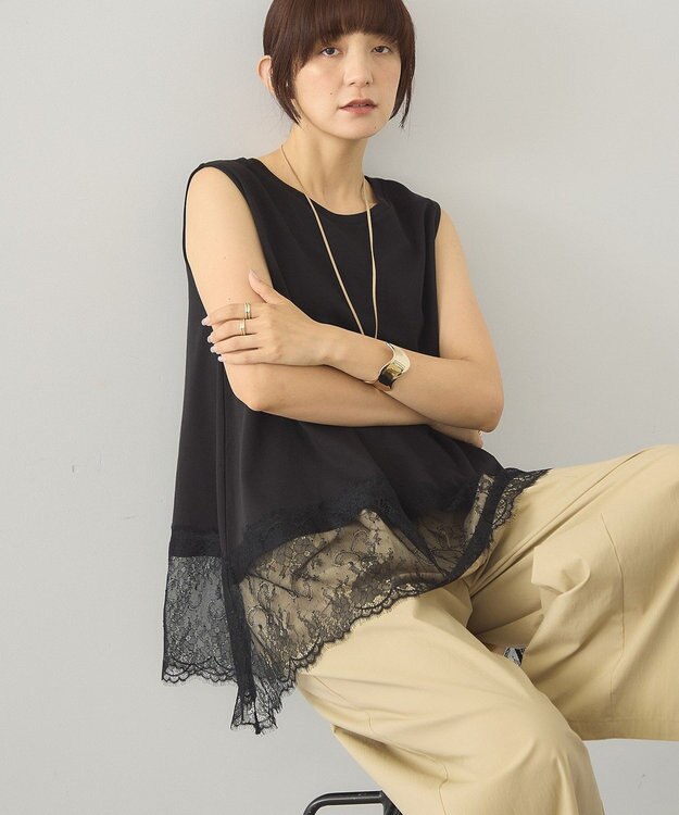 AMERICAN HOLIC 裾レースノースリーブプルオーバー Black