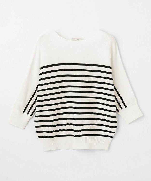 ANY L 【洗濯機可/アンチピリング/UVケア】アクリルガーターニット オフ×ブラックボーダー