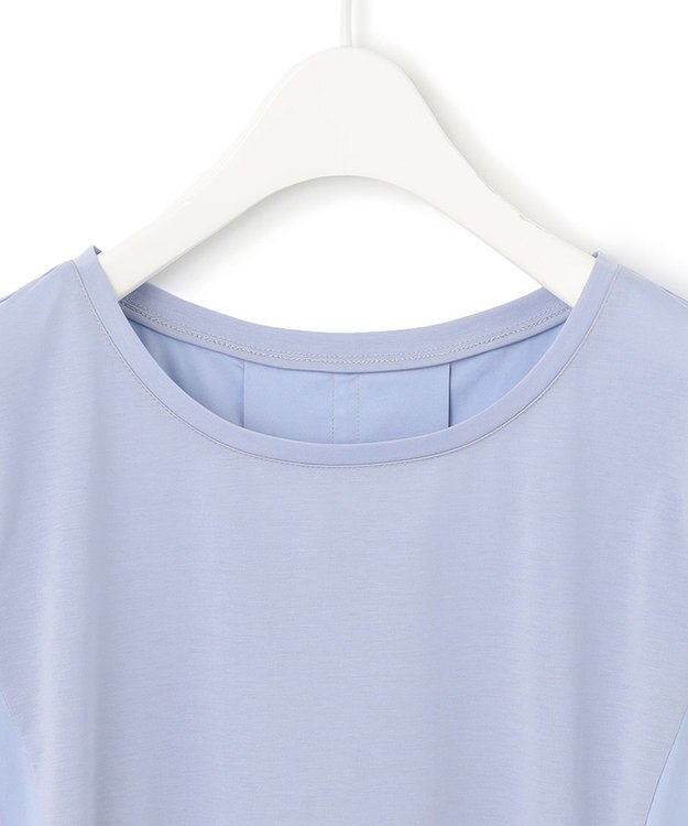 ICB L 【洗える】 タイプライタージャージーコンビ ペプラムプルオーバー サックスブルー系