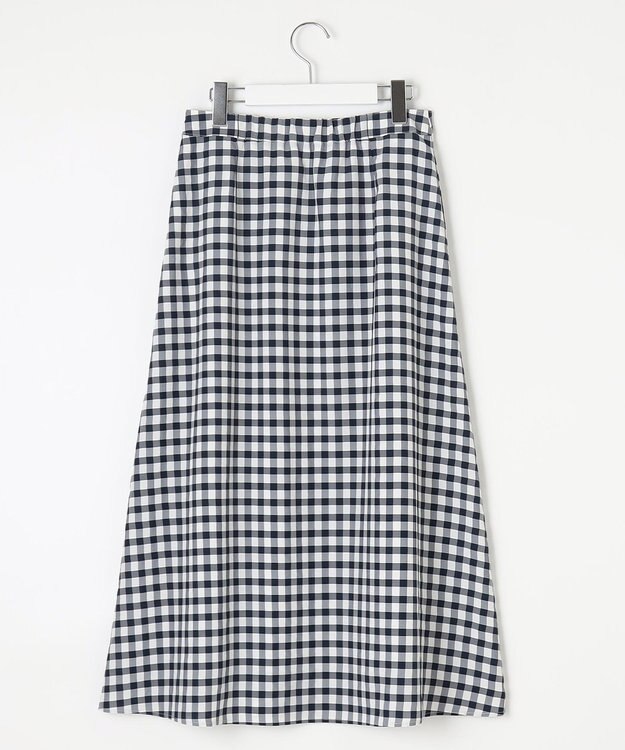 J.PRESS LADIES L 【洗える】アセVisギンガム フレアー スカート ネイビー系