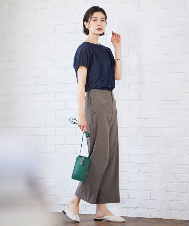 J.PRESS LADIES L 【洗える・イージーケア】ソフトタイプライター セミワイド パンツ カーキ系