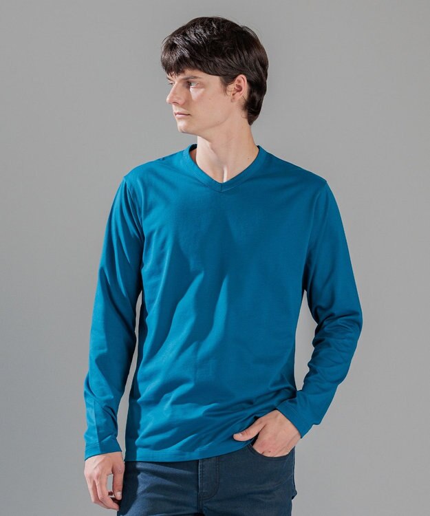 JOSEPH HOMME スビンソフトジャージー　Vネック長袖カットソー ダルブルー系