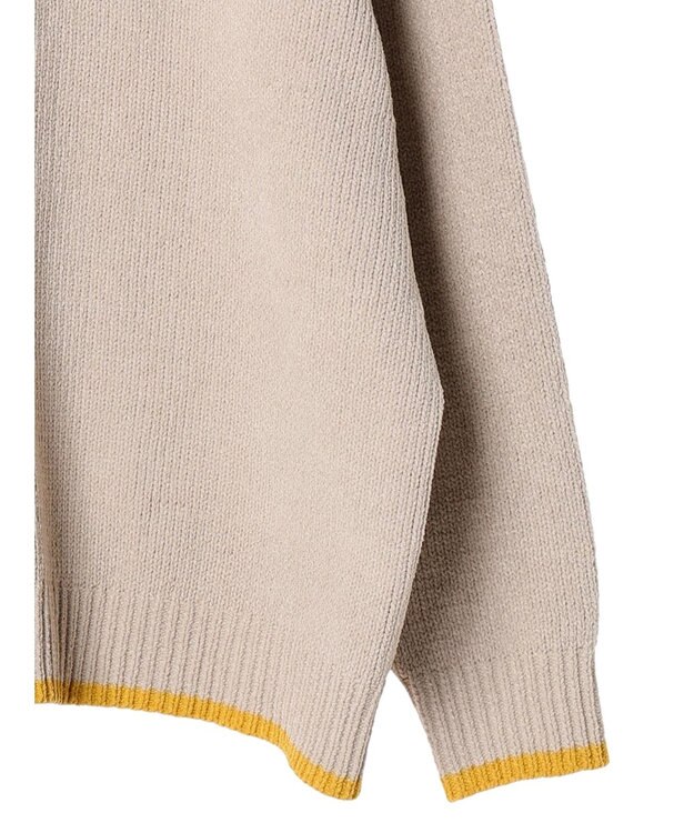 CRAFT STANDARD BOUTIQUE 洗えるモールニット配色プルオーバー Gray Beige