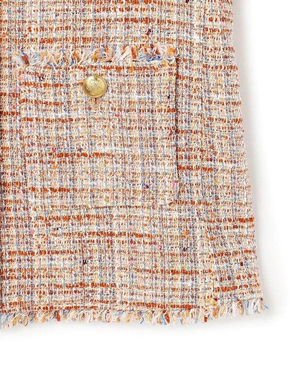 23区 L GIOLICAツイード ノーカラー ボタン ジャケット テラコッタミックス