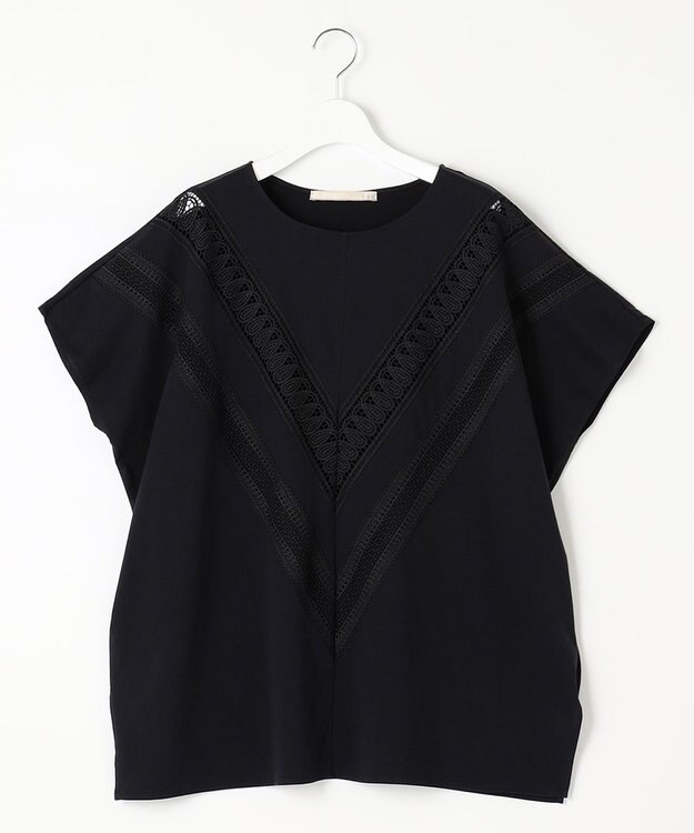 自由区 【洗える・XSサイズあり】レースEDGEフロントレース カットソー ネイビー系