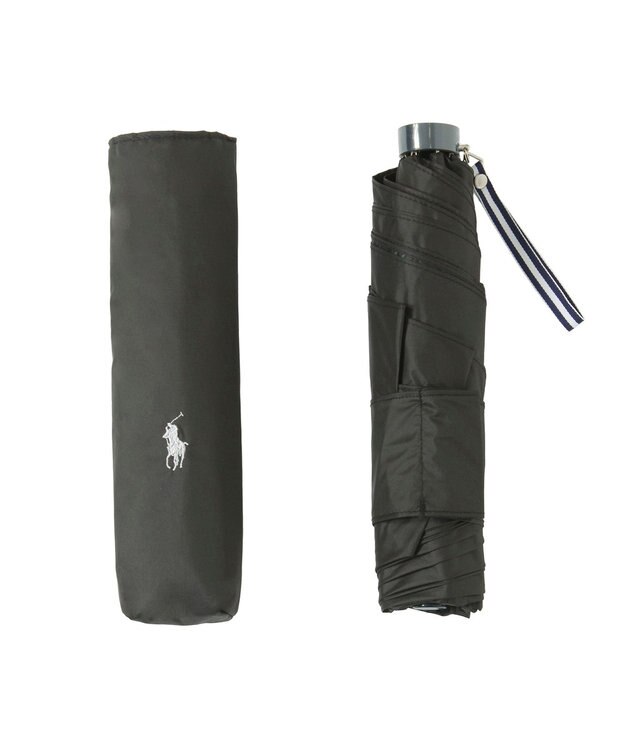 MOONBAT 【遮熱・遮光】POLO RALPH LAUREN(ポロ ラルフローレン)無地 PP刺繍 晴雨兼用 雨傘 折りたたみ傘 簡単開閉 ブラック