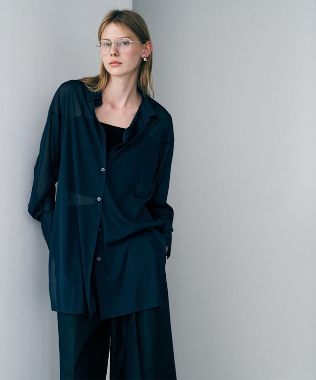 uncrave トリコットシフォン ロングシャツ ネイビー