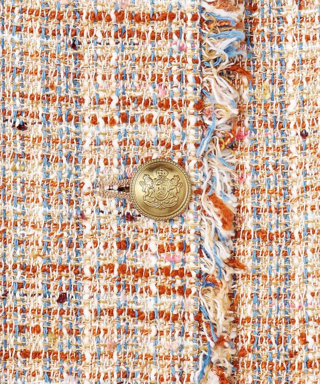 23区 L GIOLICAツイード ノーカラー ボタン ジャケット テラコッタミックス