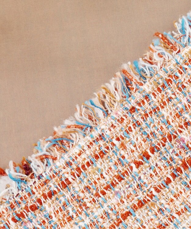 23区 L GIOLICAツイード ノーカラー ボタン ジャケット テラコッタミックス