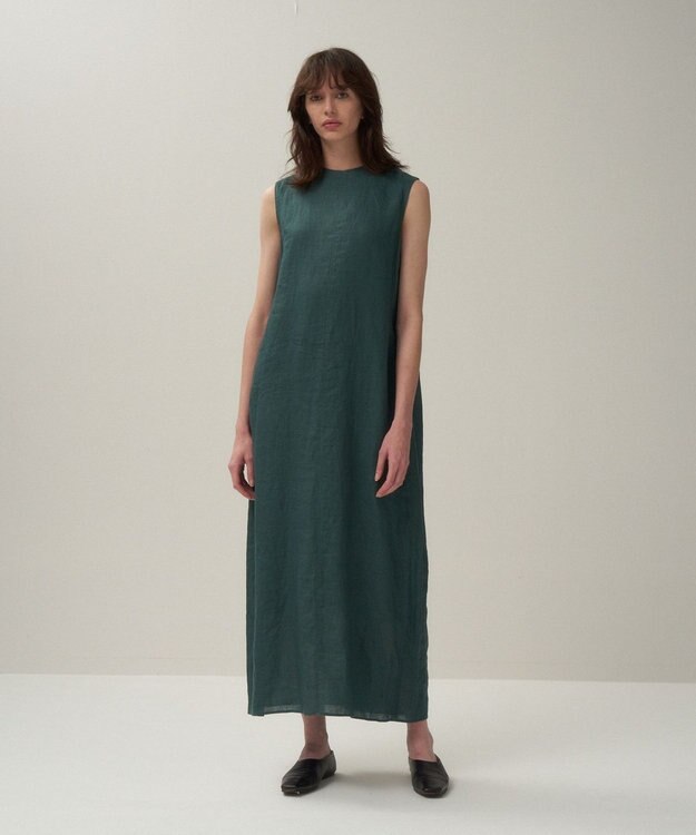 ATON NATURAL DYED LINEN LAWN | タックドレス GREEN