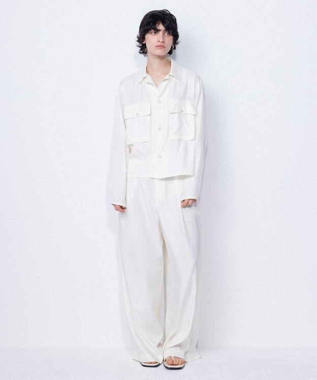 NAVE 【ReNAVE・セットアップ可/洗える/UVケア/接触冷感】フィブリルシャンブレー ワイドパンツ アイボリー系