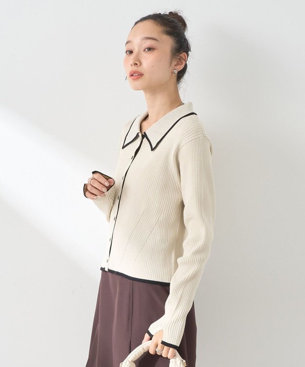 earth music&ecology バイカラートリムニットカーディガン Ivory