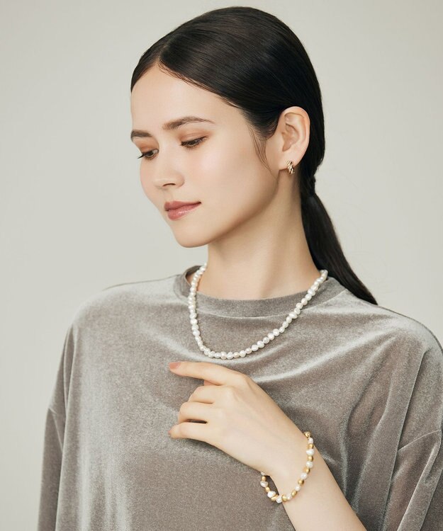 自由区 淡水パール3WAY ネックレス マットゴールド