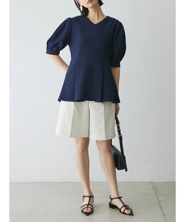 Green Parks AnriettMusee パフスリーブペプラムブラウス Dark Navy