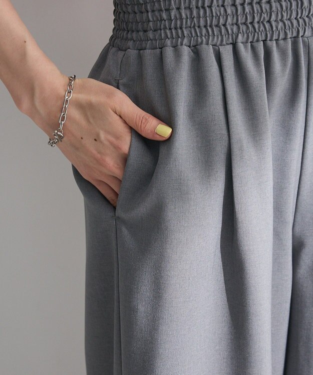 Green Parks 麻調ウエストギャザーフレアワイドパンツ Gray Mixture