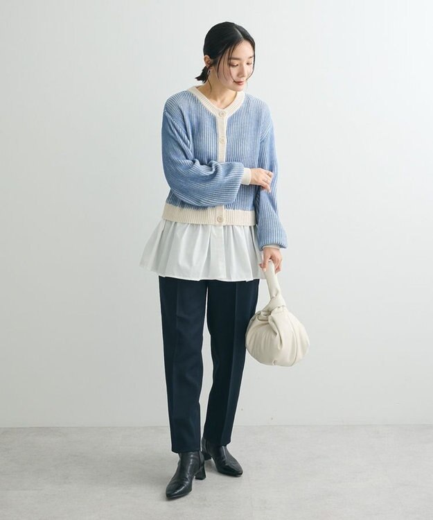 Green Parks 配色リブドッキングチュニック Blue