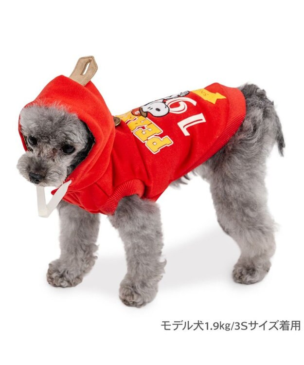 PET PARADISE スヌーピー カレッジロゴ パーカー 《レッド》 小型犬 レッド