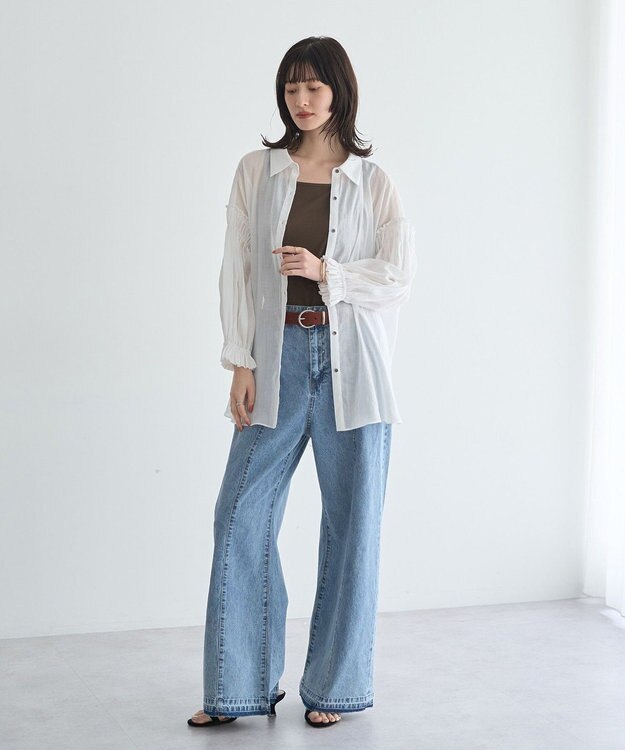 YECCA VECCA 綿麻シアーボリュームギャザーシャツ Off White
