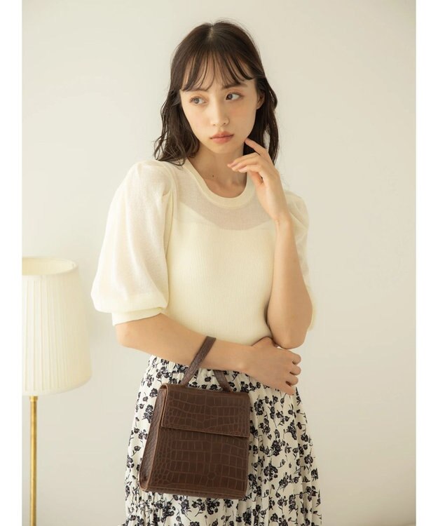 earth music&ecology シアーパワショルニットプルオーバー Ivory