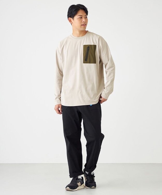 SHARE PARK MENS 【UVカット・吸水速乾・ストレッチ・軽量 】ＺＩＰポケットＴシャツ（L・XLサイズ） ベージュ系