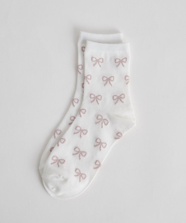 WEGO 総柄リボンクルーソックス ホワイト