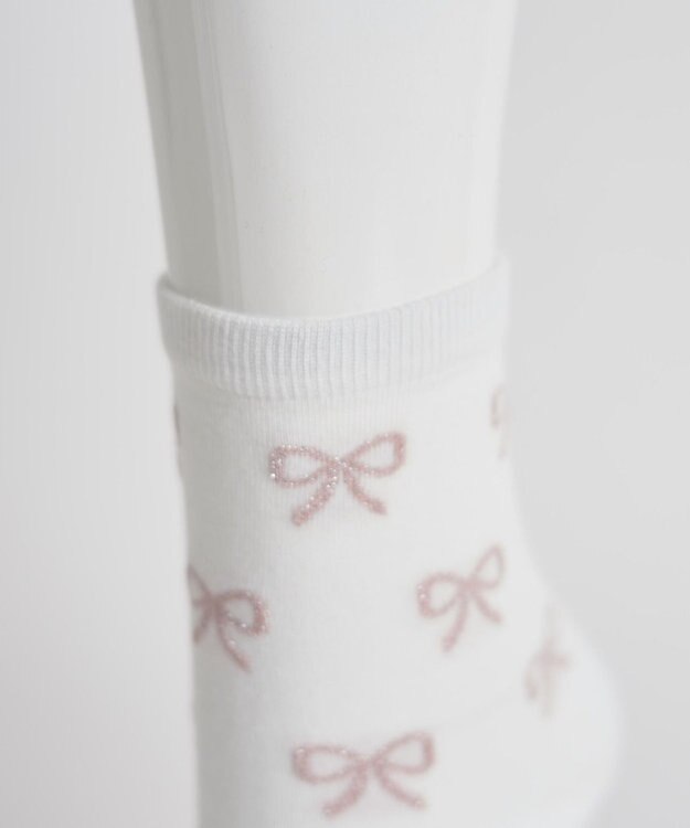 WEGO 総柄リボンクルーソックス ホワイト