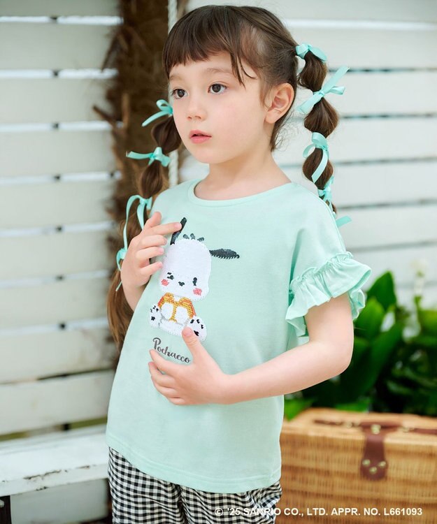 ANY KIDS 【any FAM ×サンリオキャラクターズ】ミラクルスパンコール Tシャツ ポチャッコ×ミント