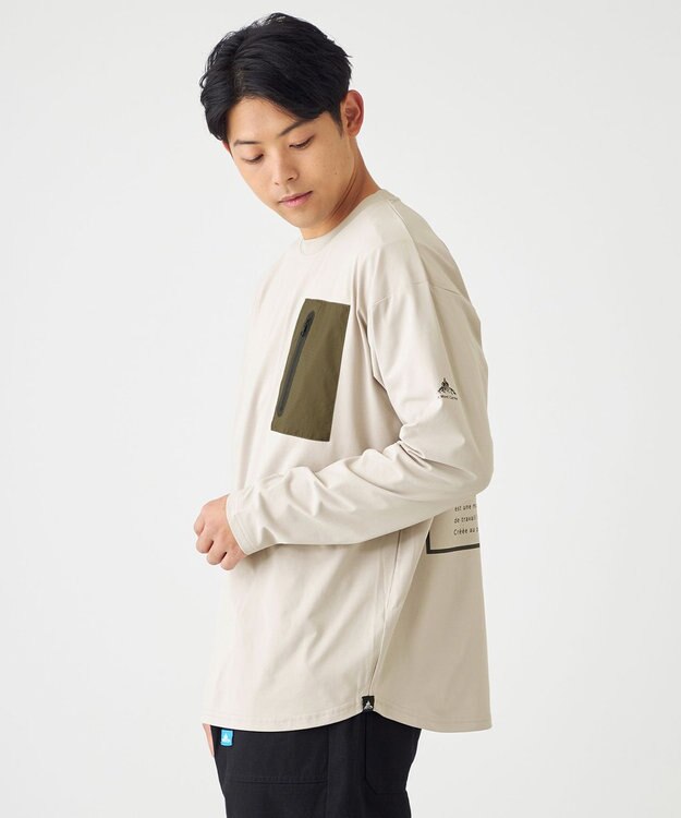 SHARE PARK MENS 【UVカット・吸水速乾・ストレッチ・軽量 】ＺＩＰポケットＴシャツ（L・XLサイズ） ベージュ系