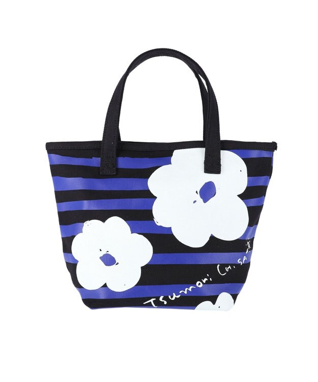 tsumori chisato CARRY フラワーボーダー ハンドバッグ 手提げ 花柄 ボーダー ブラック