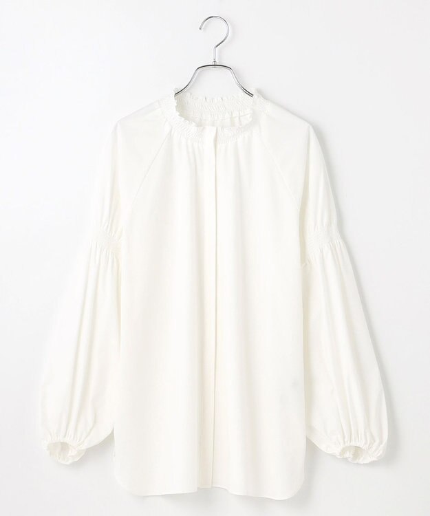 #Newans 【洗濯機可／撥水】シャーリングネック ボリュームスリーブシャツ ブラック