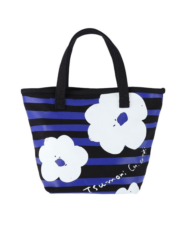 tsumori chisato CARRY フラワーボーダー ハンドバッグ 手提げ 花柄 ボーダー ブラック