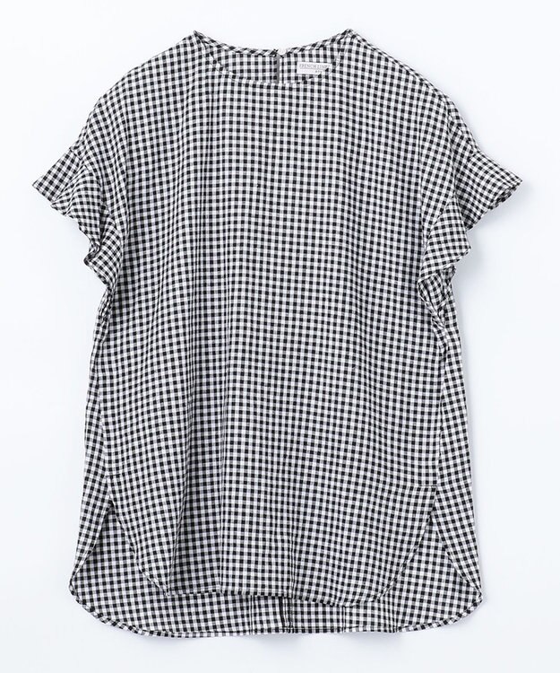 ANY 【洗える】ライトリネンクロスフレアスリーブ ブラウス ギンガム