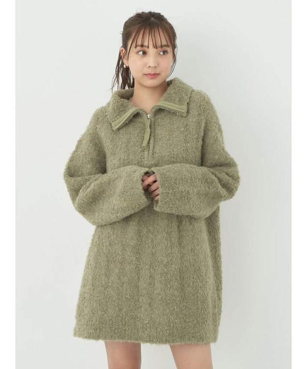 earth music&ecology ブークレハーフジップミニワンピース Khaki