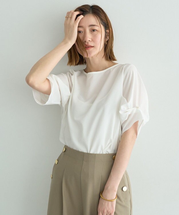 YECCA VECCA パールタックスリーブブラウス Off White