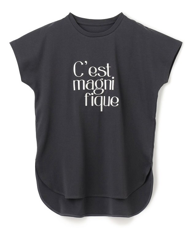 UNFILO BEAUTY FORM ロゴ刺繍フレンチスリーブTシャツ チャコール