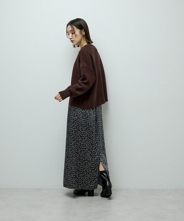 Green Parks かのこ編モックネックニットプルオーバー Brown