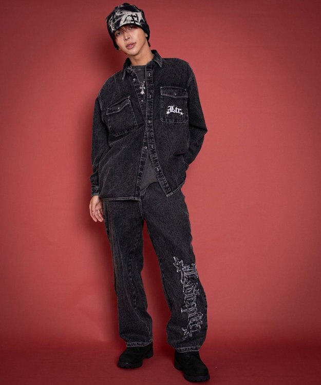 WEGO 【ユニセックス着用YD/ウエスト調整可/MLサイズ展開】グラフィックデニムパンツ デニムブラックソノタ