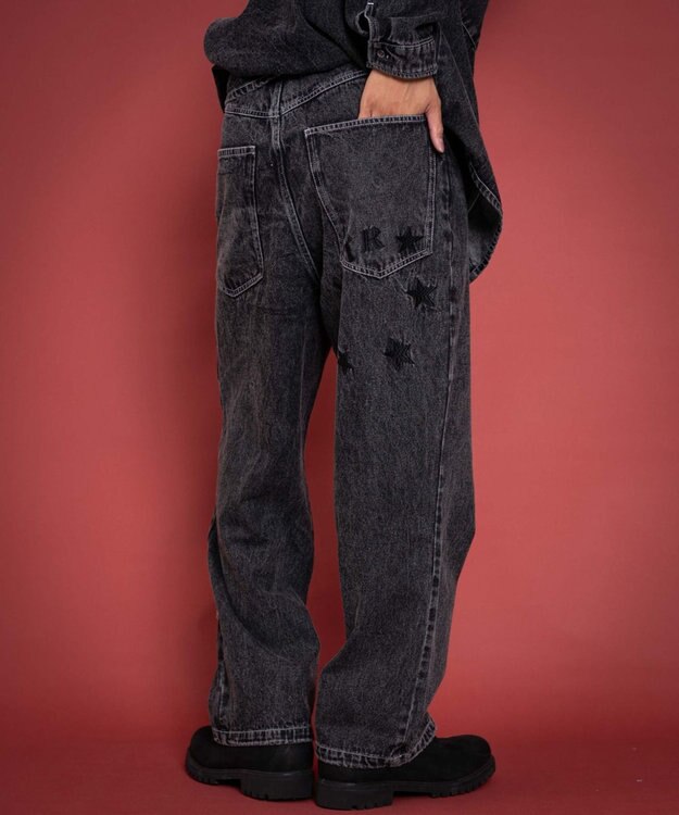 WEGO 【ユニセックス着用YD/ウエスト調整可/MLサイズ展開】グラフィックデニムパンツ デニムブラックソノタ