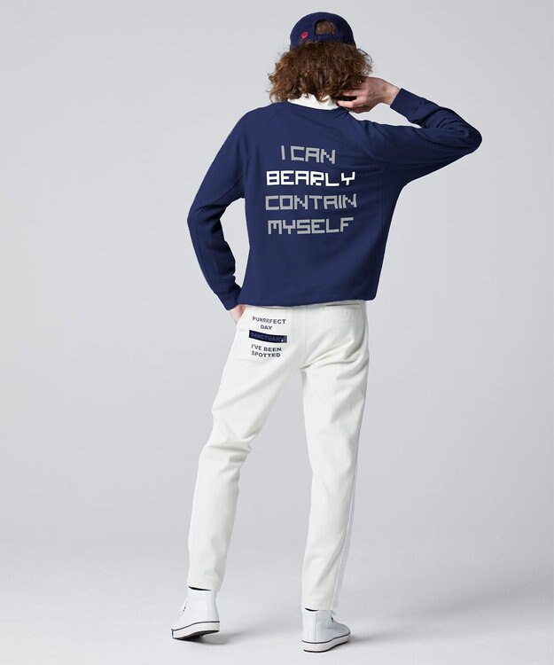 PW CIRCULUS 【MEN】【洗える】ベアスタンドモチーフ ラグランスリーブ クルーネック ニット ネイビー系