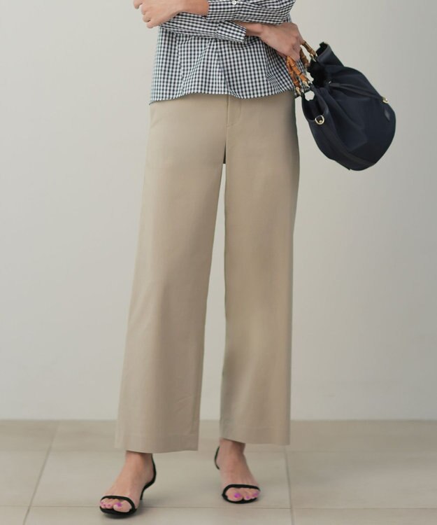 J.PRESS LADIES L 【人気素材・セットアップ対応】セルロースリネンストレッチ セミワイド パンツ ベージュ系