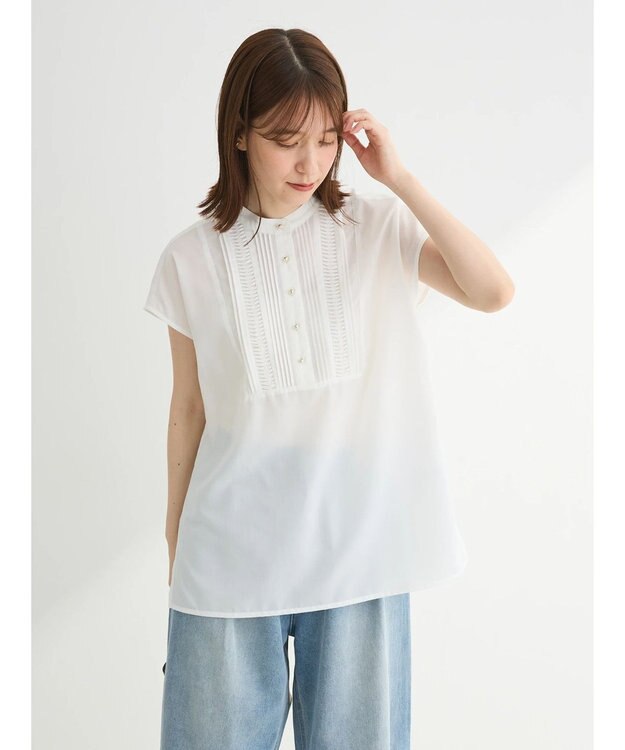 Green Parks ・ＥＬＥＮＣＡＲＥ　ＤＵＥ　ピンタックフレンチブラウス Off White