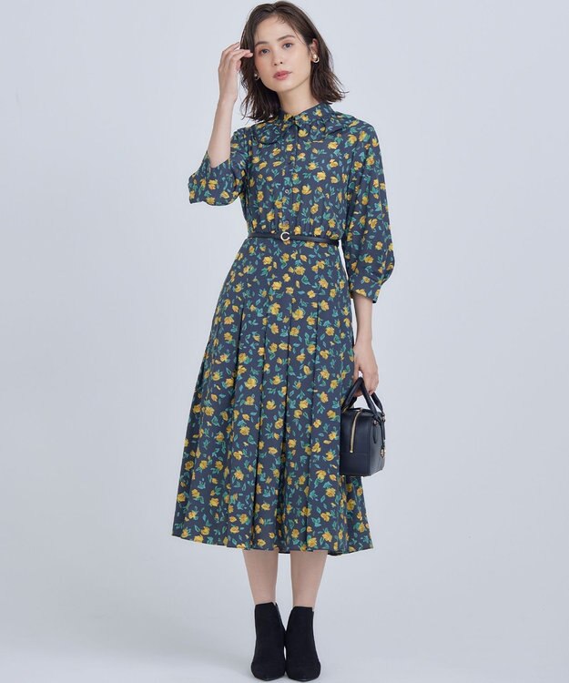 組曲 カッティングローズプリント ワンピース イエロー系5